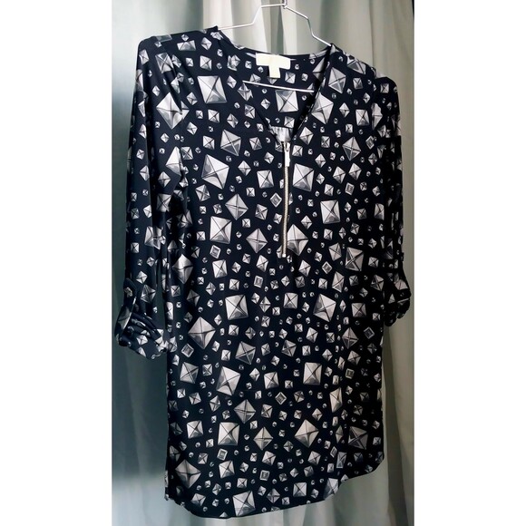 Michael Kors A Line Shirt Dress Womens Blouson Small Diamonds Black and Silver - Picture 5 of 11